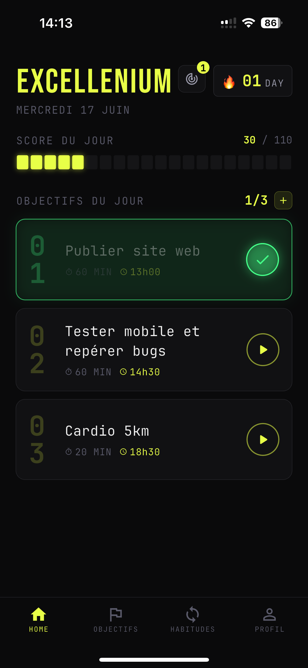 Excellenium — Cockpit d'exécution