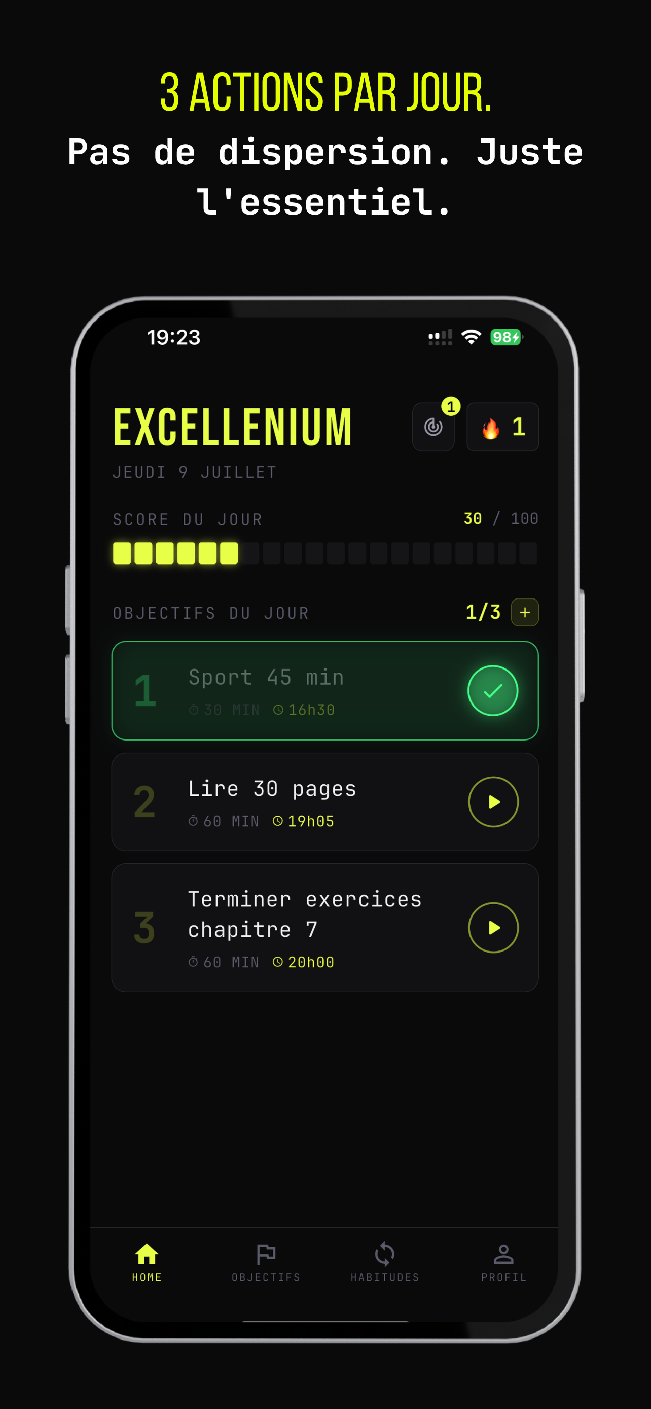 Excellenium — 3 Actions Par Jour